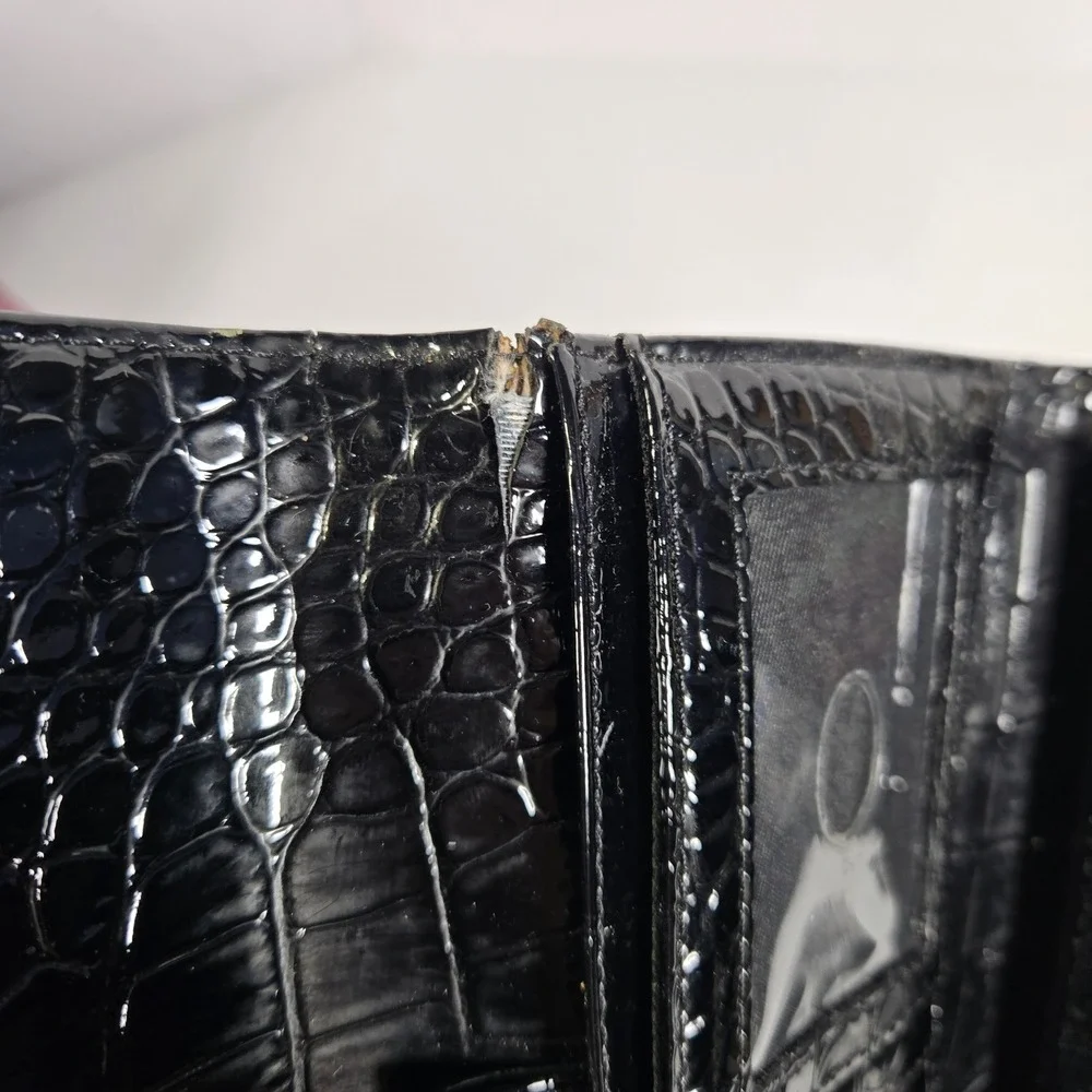 GUESS Satchel & Wallet Set Faux Leather Women Large Purple Black Croc Embossed
